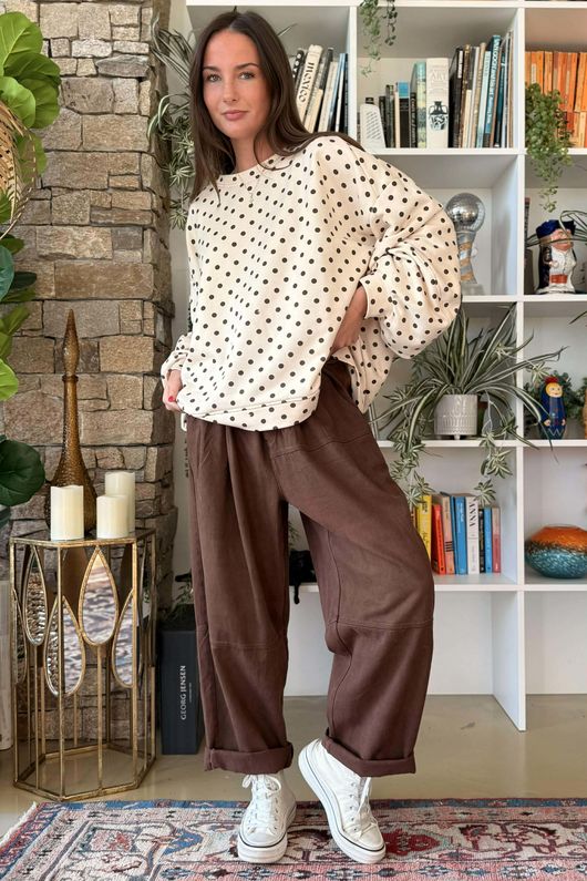 Scamp Lantern Sweatshirt Polka Dot Stone & Chocolate